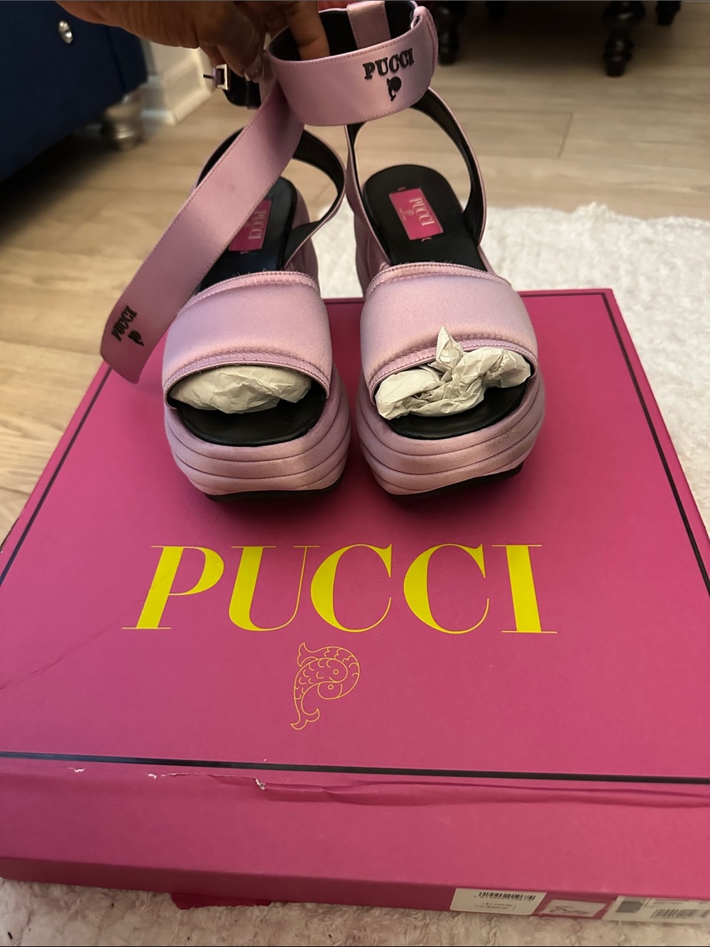 Emilio Pucci Viola Satin Wedge Sandals - Light Purple. With Box. Size 37